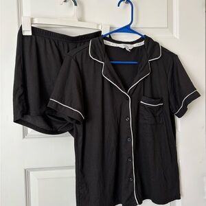 Women's Black Pajama Set with White Trim